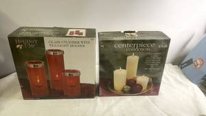 lot 194 image: Holiday Time Glass Cylinder Tea-Light Holder and Centerpiece Candle Set