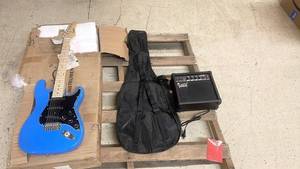 lot 201 image: Glarry Electric Guitar Bundle with Blue Guitar, GA-20 Amp, and Gig Bag