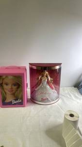 lot 204 image: 2001 Holiday Celebration Barbie Doll with Pink Barbie Storage Case