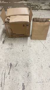 lot 225 image: Case of 175 Natural Kraft Paper Shopping Bags with Handles