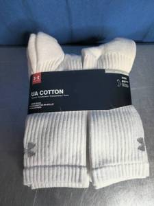 lot 31 image: Under Armour UA Performance Crew Socks 6 Pairs Size 9-12.5, White, Large