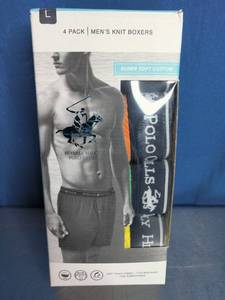 lot 33 image: Beverly Hills Polo Club Underwear Mens Knit Boxers, 4-Pack, Size Large