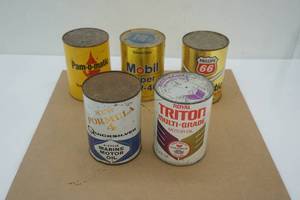 lot 110 image: Vintage Motor Oil Cans (5ct) 1qt size (All Full)