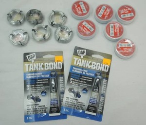 lot 167 image: Pipe Seal Tape (6ct) , Mechanics Wire (6ct) & DAP Thread Locker NEW (2ct)
