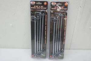 lot 204 image: NEW 516 x 10 Steel Tent Stakes (2 packages of 4)