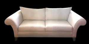 lot 15R image: LR - Ethan Allen Rolled Arm Sofa  Couch Beige Upholstery