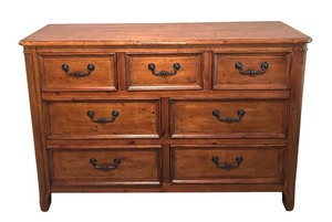 lot 18R image: LL - Wooden 7-Drawer Dresser with Brass Handles