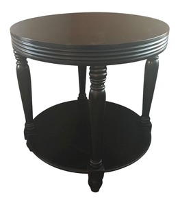 lot 22R image: LR - Round Wood Accent Table with Shelf