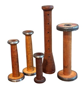 lot 40R image: LL - Set of Vintage Wooden Textile Bobbins  Spools
