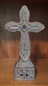 lot 83R image: LL - Decorative Metal Cross with Purple Center Accent