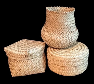 lot 88R image: LL - Set of 3 Handwoven Lidded and Open Wicker Baskets