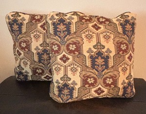 lot 89R image: LL - Pair of Tapestry Accent Pillows with Vintage Pattern