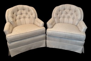 lot 91R image: LL - Pair of Vintage Swivel Rocker Arm Chairs with Tufted Backs