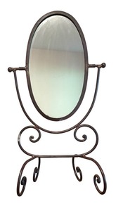 lot 98R image: LL - Iron Tabletop Vanity Mirror with Scrolled Base
