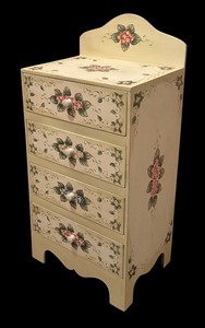 lot 128R image: LL - Floral Hand-Painted 4-Drawer Wooden Cabinet