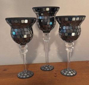 lot 135R image: LL - Set of 3 Mosaic Glass Decorative Candle Holders