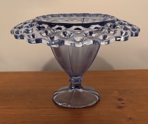 lot 143R image: LL - Blue Glass Lattice Rimmed Vase