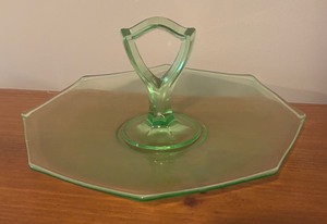 lot 157R image: LL - Vintage Green Depression Tidbit Glass Tray