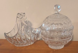 lot 179R image: LL - Vintage Crystal Basket Bowl and Lidded Covered Dish