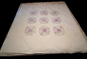 lot 186R image: LL - Vintage Quilt with Purple Floral Embroidery