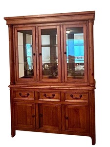 lot 14C image: LL - Wooden Glass-Front China Hutch with Drawers and Cabinets