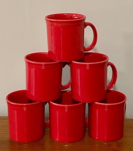 lot 51C image: LL - Set of 6 Fiesta Red Ceramic Coffee Mugs