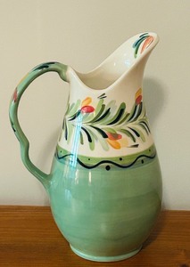 lot 54C image: LL - Hand-Painted Ceramic Pitcher with Floral Design