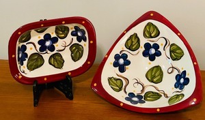 lot 63C image: LL - Paula Esty Handpainted Ceramic Bowl and Dish Set with Floral Design