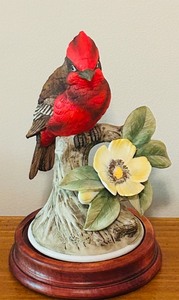 lot 64C image: LL - Andrea by Sadek Vermilion Flycatcher Porcelain Figurine with Wooden Base, 6 Inch