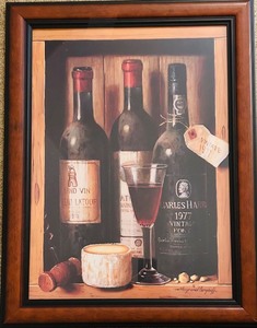 lot 67C image: LL - Wine and Cheese Themed Framed Artwork Signed by Margaret Tarrant