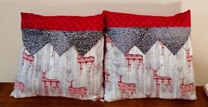 lot 72C image: LL - Set of 2 Holiday Throw Pillows Red Gray Reindeer 16x16 Inch