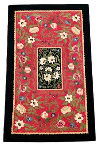 lot 80C image: LL - 3x5 Handcrafted Wool Floral Hooked Rug with Black Border