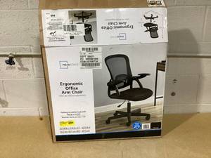 lot 359 image: Mainstays Ergonomic Mesh Back Office Chair with Flip Up Arms for Adults, Black Fabric