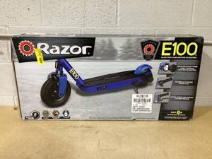 lot 334 image: Razor Black Label E100 Electric Scooter - Blue, up to 10 mph, 8 Pneumatic Front Tire, for Child 8
