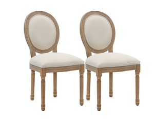 lot 16 image: King Louis Back Side Chair Set of 2 French Country Dining Chairs Upholstered Linen Dining Room Chairs,Beige