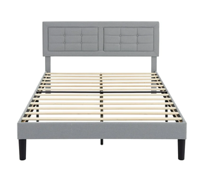 lot 49 image: VECELO Full Size Bed Frame, Modern Platform Bed Frame with Adjustable Button Tufted Upholstered Headboard for Bedroom, No Box Spring Needed, Easy Assembly, Light Gray