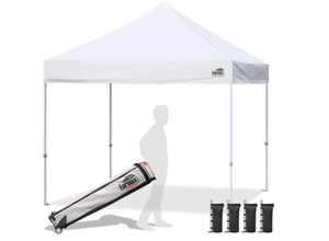 lot 53 image: Eurmax USA Standard 10x10ft Patio Pop Up Canopy Tent for Outdoor Events Commercial Instant Canopies with Heavy Duty Roller Bag,Bonus 4 Canopy Sand Bags (White)