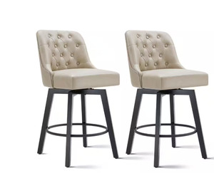 lot 66 image: Percival 26 in. Beige Leather Counter Height Swivel Barstools with Back for Kitchen and Dining Room (Set of 2)