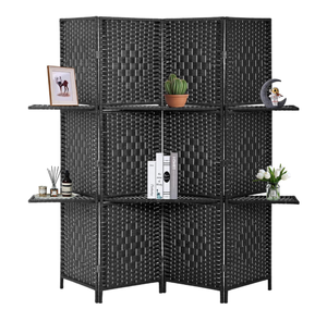 lot 67 image: PayLessHere Foldable 4 Panel Room Divider Screen, Wooden Black