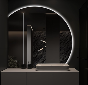lot 70 image: Niccy Half Moon LED Mirror for Bathroom, 36 Semi Backlit Mirrors Frameless Makeup Mirror with Light, Anti-Fog, Shatter-Proof, 3 Colors, Smart Vanity Mirrors
