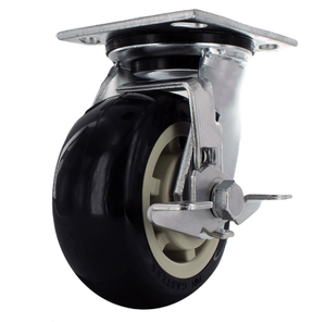 lot 430 image: 5 x 2 Heavy Duty Swivel Caster with Zinc Plated Steel Yoke, 4 x 4.5 Plate, TPU Blue Polyurethane Wheel