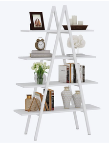 lot 42 image: Tribesigns White Metal 4 -Shelf Ladder Bookcase