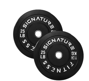 lot 99 image: BalanceFrom Pair of 25LB Black Bumper Plates, 100% Virgin Rubber, 2-Inch Olympic Size, Low Odor & Low Bounce, 50LB Total for Weightlifting & Home Gym