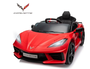 lot 437 image: Chevrolet Kids Electric Car, Corvette C8 12V7Ah Battery Powered Ride on Car, 4 Wheels Ride on Toys with Remote Control, Music, Bluetooth, 3 Speeds for Boys Girls 3-6, Red