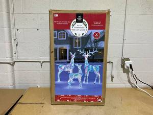 lot 130 image: Members Mark Pre-Lit Prismatic Deer Family, Set of 3