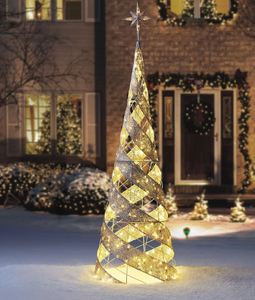 lot 84 image: Members Mark 7 Pre-Lit Gold Mesh Spiral Cone Tree