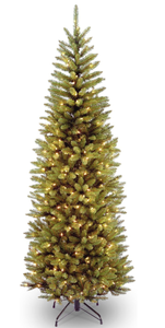 lot 123 image: National Tree Company Artificial Pre-Lit Slim Christmas Tree, Green, Kingswood Fir, White Lights, Includes Stand, 7 Feet