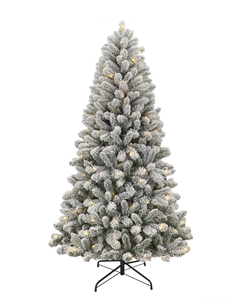 lot 124 image: 6.5 Pre-Lit Green Flocked Frisco Pine Artificial Christmas Tree with 250 Color-changing LED Lights, by Holiday Time