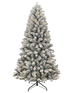 lot 125 image: 6.5 Pre-Lit Green Flocked Frisco Pine Artificial Christmas Tree with 250 Color-changing LED Lights, by Holiday Time