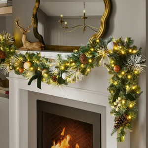 lot 126 image: Members Mark 9 Evergreen Pre-Lit Decorated Garland